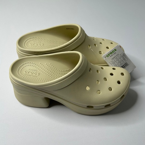 Crocs Siren Clog Women's Platform Heel Sand Beige Slip On Shoes - Picture 3 of 6